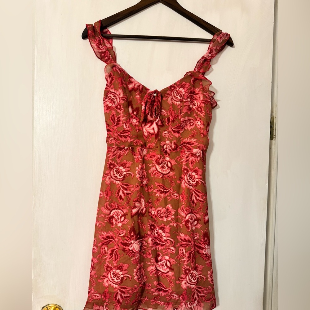 White Fox Boutique Red and Brown Floral Maxi Dress